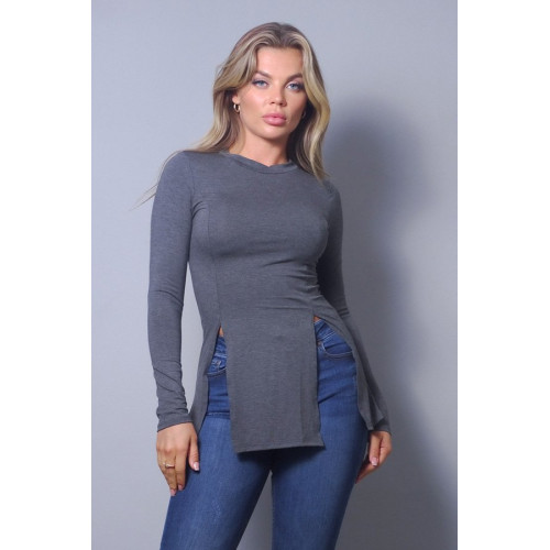 Sleek & Chic Fall Long Sleeve Slitted Top