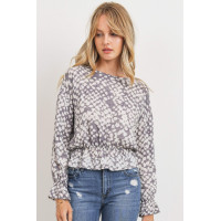 Ruffled Waist Drop Shoulder Long Sleeve Top