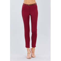 Belted Textured Long Pants