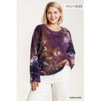 French Terry Tie-dye Raglan Long Sleeve Top With Raw Hem