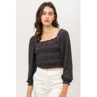 Metallic Fabric With Crop Smocked Top And Square Neck