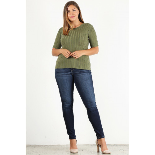 Plus Size Solid Print Fitted Top