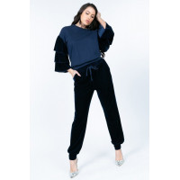 Tiered Velvet Ruffle Sleeve Pullover Crewneck Top
