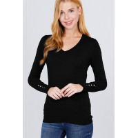 V-neck Sweater W/rivet Button