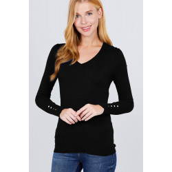 V-neck Sweater W/rivet Button