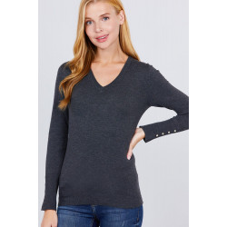 V-neck Sweater W/rivet Button
