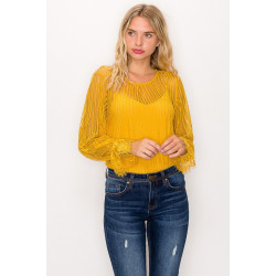 Lace Trim Shadow Stripe Bodysuit