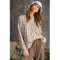 Leopard Printed Garment Dye Loose Fit Knit Top