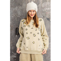 Long Sleeve Leopard Print Washed Terry Sweatshirt