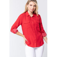 3/4 Roll Up Slv Dot Print Shirt