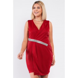 Sleeveless V-neck Asymmetrical Wrap Rhinestones Detail Fitted Mini Blazer Dress