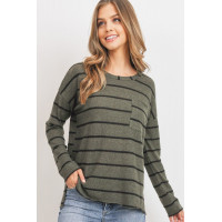Striped Front Pocket Round Collar
