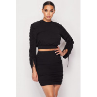 Ruched Long Sleeve And Skirt Set