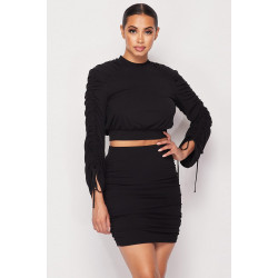 Ruched Long Sleeve And Skirt Set