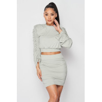 Ruched Long Sleeve And Skirt Set
