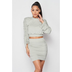 Ruched Long Sleeve And Skirt Set