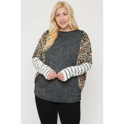 Plus Size Cheetah Print  Long Sleeve Top