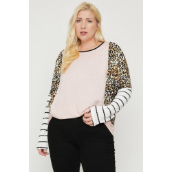 Plus Size Cheetah Print  Long Sleeve Top