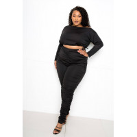 Off Shoulder Cropped Top And Ruched Leggings Sets