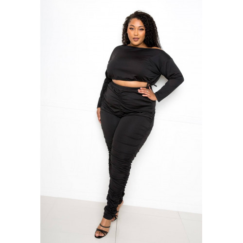Off Shoulder Cropped Top And Ruched Leggings Sets
