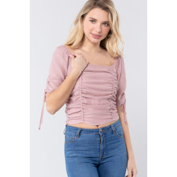 Elbow Slv Smocked Ruched Woven Top