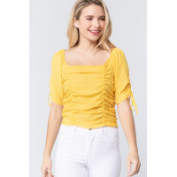 Elbow Slv Smocked Ruched Woven Top