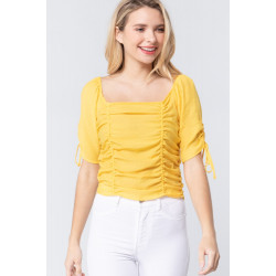 Elbow Slv Smocked Ruched Woven Top