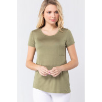 Short Sleeve Scoop Neck Top With Pocket
