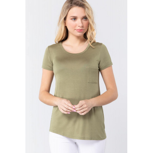 Short Sleeve Scoop Neck Top With Pocket