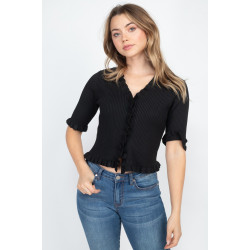 Button Down Flounce Hem Mini Cardigan