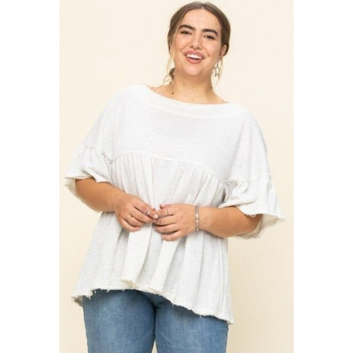 Solid French Pullover Terry Woven Top