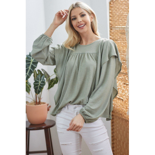 Draped Ruffle Longsleeve Top