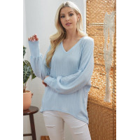 Ribbed V Neck Longsleeve Top