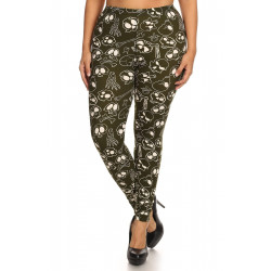 Skulls And Bones Graphic Printed Knit Legging With Elastic Waist Detail. High Waist Fit.