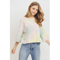 Tie Dyed 3/4 Sleeve Round Neck Top