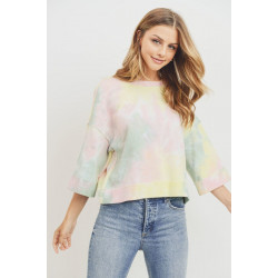 Tie Dyed 3/4 Sleeve Round Neck Top