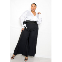 Satin Long Sleeve Tie Waist Wrap Top