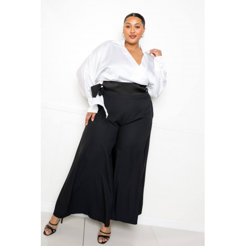 Satin Long Sleeve Tie Waist Wrap Top