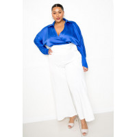 Satin Long Sleeve Tie Waist Wrap Top