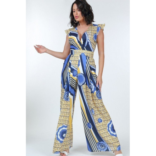 Ruffle Sleeve Surplice Jumpsuit