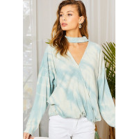 Chocker Neck Surplice Hi-lo Tie-dye Top