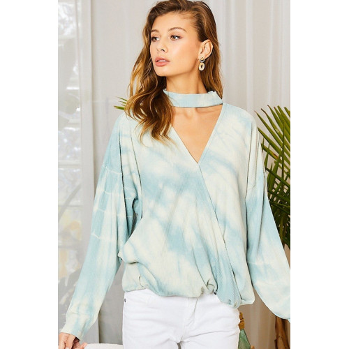 Chocker Neck Surplice Hi-lo Tie-dye Top