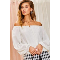 Off Shoulder Long Bubble Sleeve Solid Top