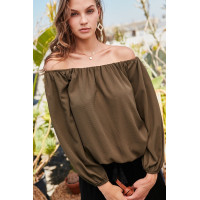 Off Shoulder Long Bubble Sleeve Solid Top