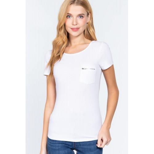 Short Slv Top W/zipper Pocket