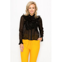 Ruffle Trim Long Sleeve Blouse