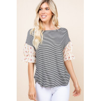 Cute Striped Curved Hem Casual Top