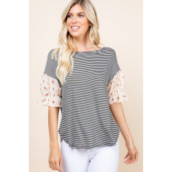 Cute Striped Curved Hem Casual Top