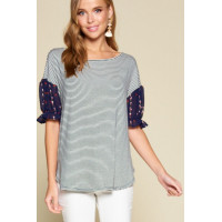 Cute Striped Curved Hem Casual Top