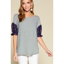 Cute Striped Curved Hem Casual Top